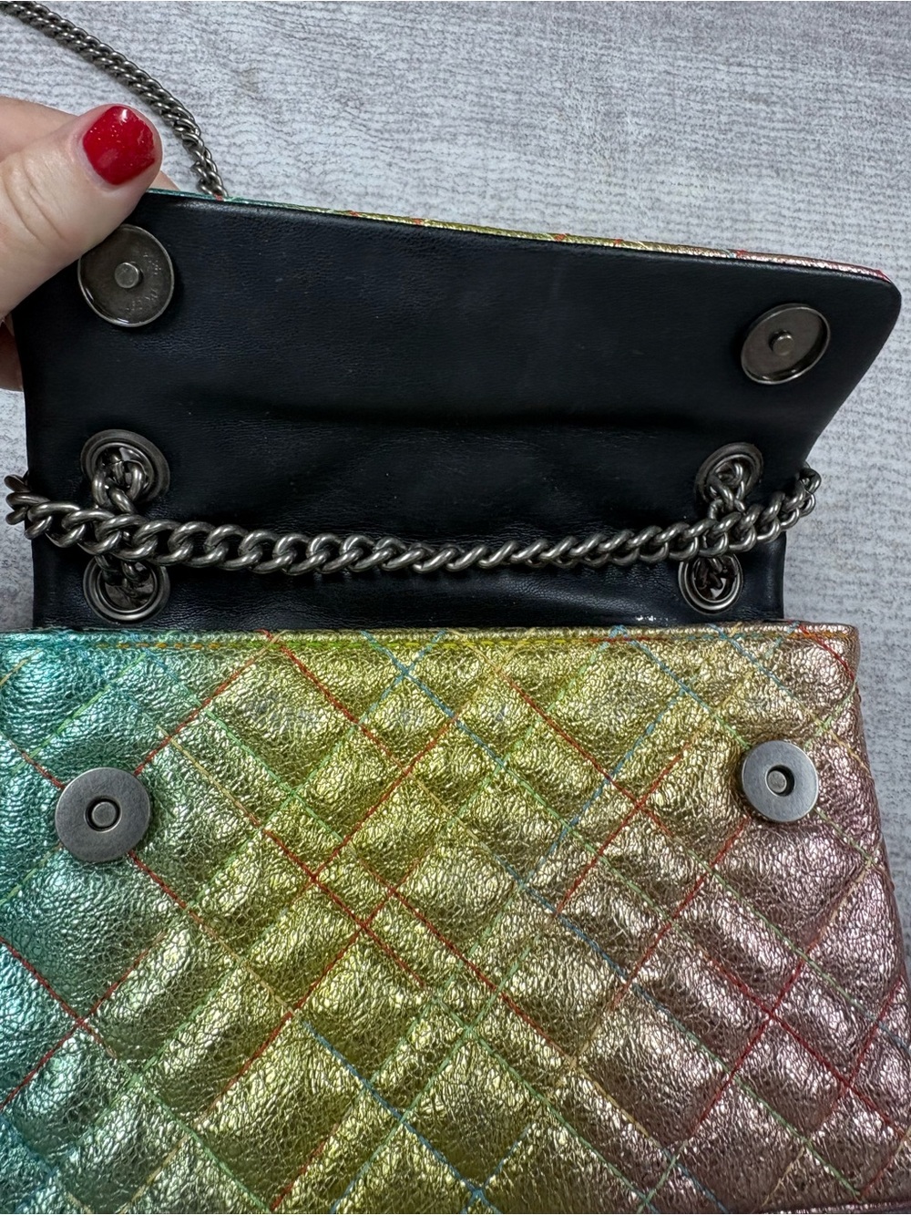 Kurt Geiger London Brixton Lock Flap Shoulder Bag Rainbow Metallic Ombré Y2K - Picture 12 of 15